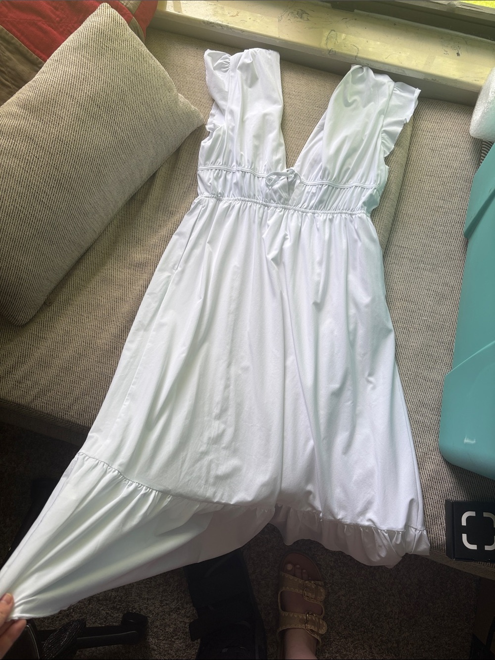White Ruffle-Trim Summer Dress
